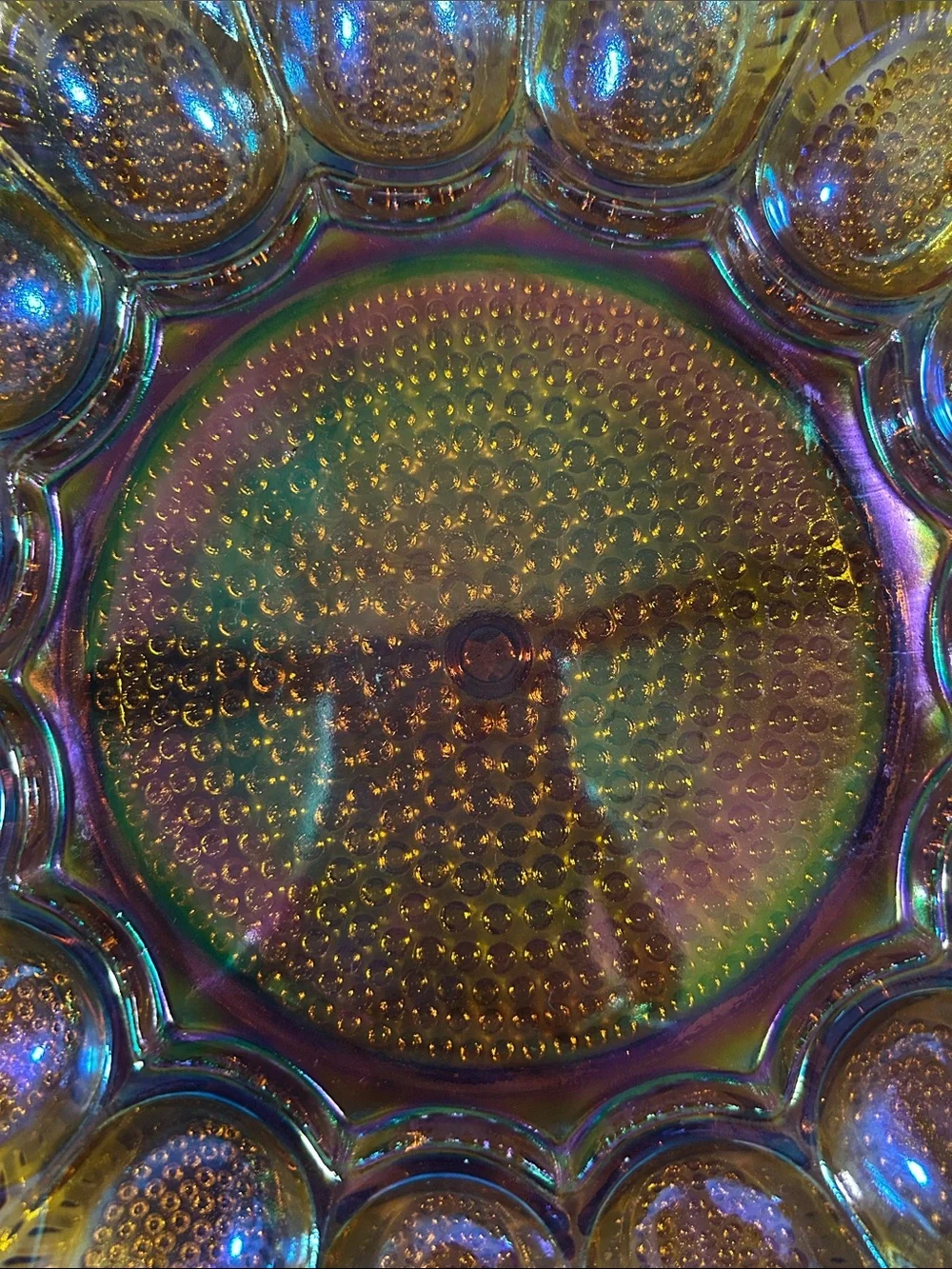 Indiana Glass Co. Iridescent Amber Carnival Hobnail Plate Deviled Egg Platter